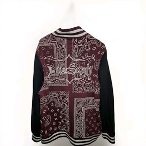 Dogg Supply by Snoop Dogg Varsity Jacket Mens XL Paisley Fleece Snaps Wine‎
